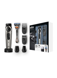 Braun BT7940 Rechargeable Beard and Hair Trimmer, with Gillette Fusion 5 ProGlide Razor and Toiletry Set, Grey/Black