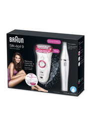 Braun Silk-epil 9 9-538 Bonus Edition Wet & Dry Cordless Epilator with 2 Extras Including Face Epilator, 3 Pieces, White/Red