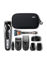 Braun BT7940 Rechargeable Beard and Hair Trimmer, with Gillette Fusion 5 ProGlide Razor and Toiletry Set, Grey/Black