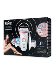 Braun Silk-epil 9 9/980 SensoSmart 4-in-1 Wet & Dry Epilator with 13 Extras Including SkinSpa 3-in-1 Trimmer, 14 Pieces, White/Rose Gold