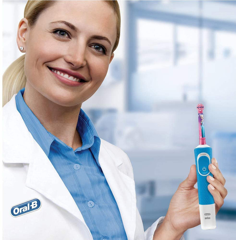 Oral B Frozen Vitality D100 Rechargeable Electric Toothbrush for Kids, Blue/White/Pink