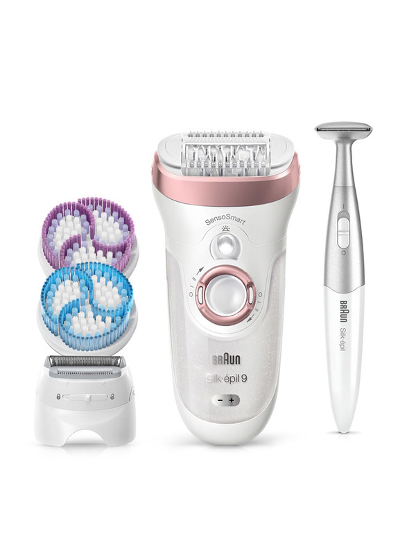 Braun Silk-epil 9 9/980 SensoSmart 4-in-1 Wet & Dry Epilator with 13 Extras Including SkinSpa 3-in-1 Trimmer, 14 Pieces, White/Rose Gold
