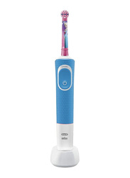 Oral B Frozen Vitality D100 Rechargeable Electric Toothbrush for Kids, Blue/White/Pink