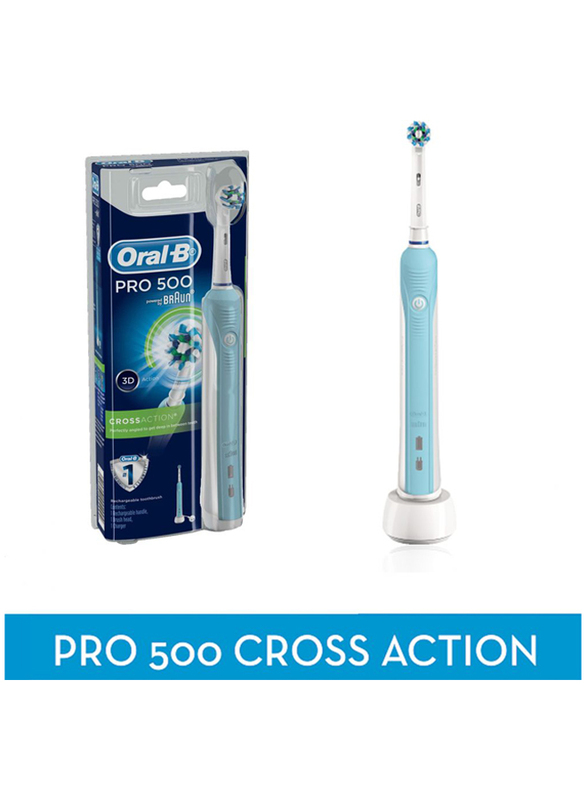 Oral B Pro 500 3D Cross Action Rechargeable Electric Toothbrush, Blue/White