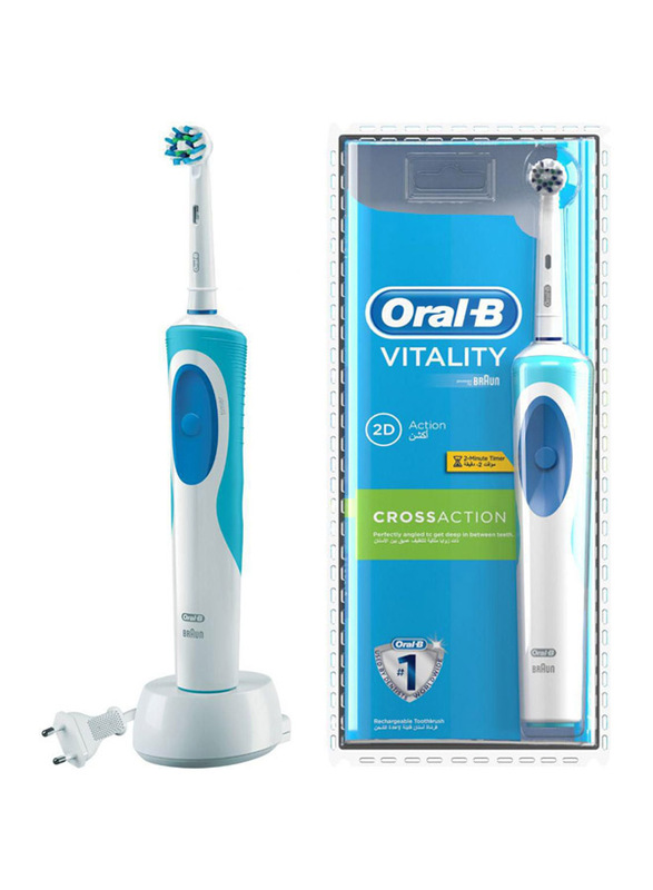 Oral B Vitality 2D Cross Action Precision Rechargeable Electric Toothbrush, Blue/White