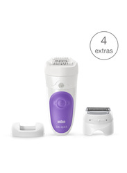 Braun Silk-epil 5 SE5541 Wet & Dry Cordless Epilator with 5 Extras Including Shaver Head and Trimmer Cap, 6 Pieces, White/Purple
