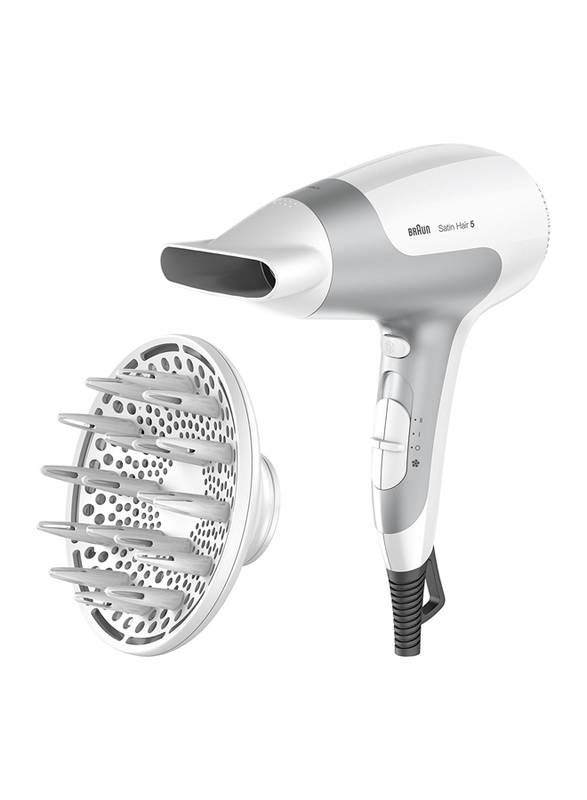 Braun Satin Hair 5 Power Perfection HD585 Hair Dryer, 2500 Watts, White/Grey