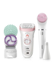 Braun Silk-epil 9 SES 9985 SensoSmart Beauty, 4-in-1 Wet & Dry Epilator with 8 Extras Including SkinSpa, 9 Pieces, White/Rose Gold