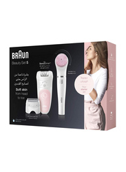 Braun Silk-epil 5 5785 SensoSmart Beauty, Wet & Dry Epilator with 5 Extras Including Face Epilator, 6 Pieces, White/Silver/Pink