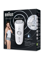 Braun Silk-epil 7 7/880 SensoSmart Wet & Dry Cordless Epilator with 7 Extras Including Shaver Head, 8 Pieces, White/Silver