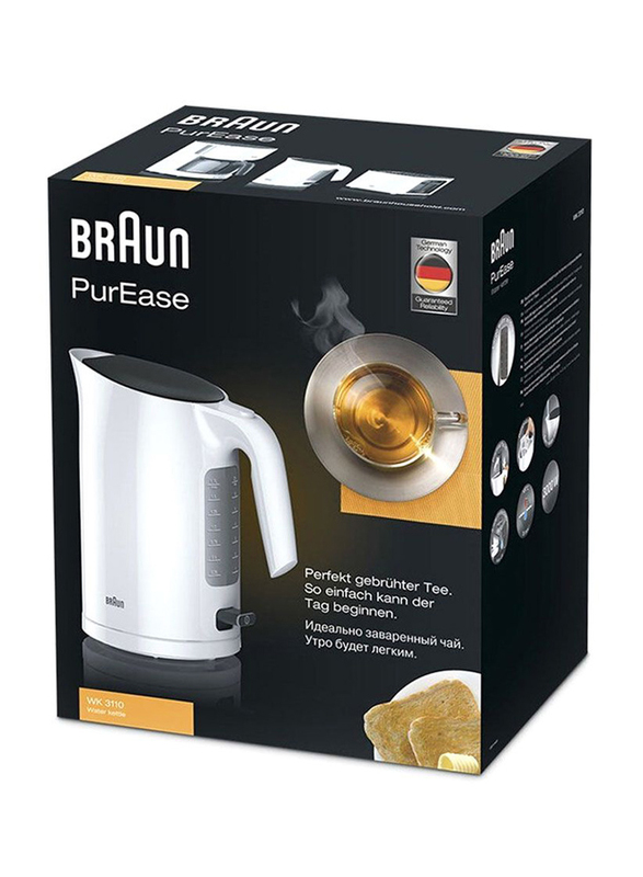 Braun PurEase 1.7L Electric Plastic Kettle, 3000W, WK 3110 WH, White