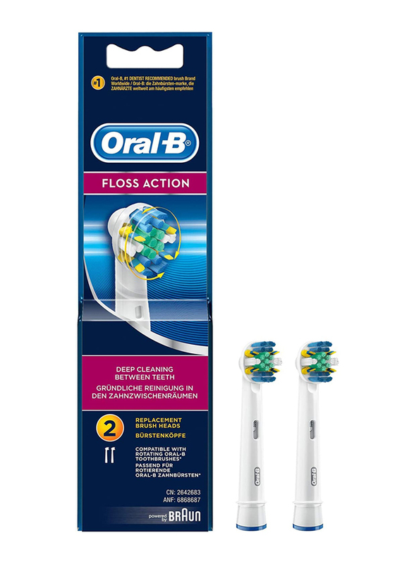Oral B EB 25-2 Floss Action Replacement Toothbrush Brush Heads, White, 2 Pieces