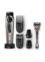 Braun BT7940 Rechargeable Beard and Hair Trimmer, with Gillette Fusion 5 ProGlide Razor and Toiletry Set, Grey/Black