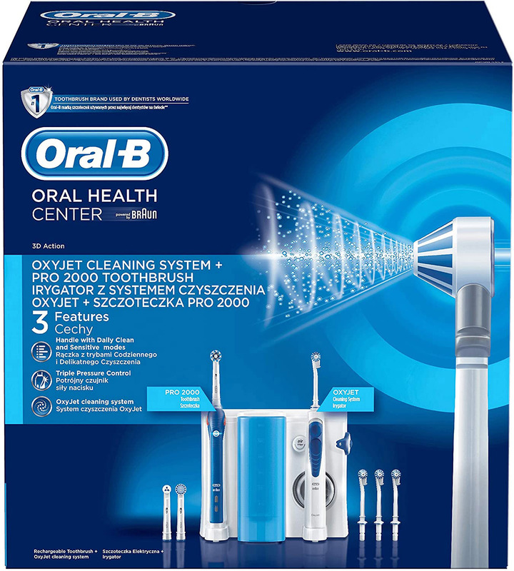 Oral B Oxyjet Cleaning System + Pro 2000 Power Toothbrush Kit, White/Blue, 10 Pieces