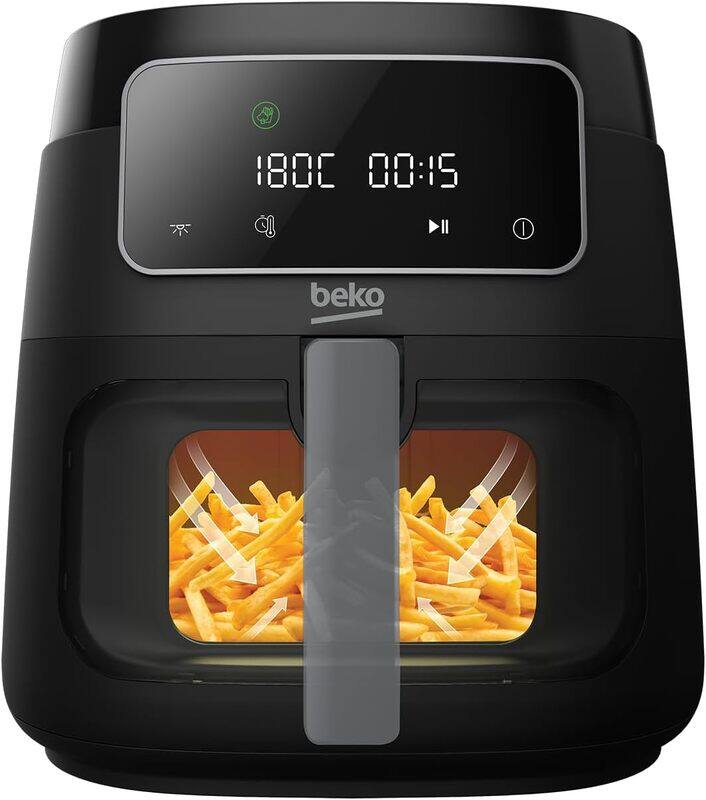 

Beko ExpertFry Hot Air Fryer XXL FRL 3374B 7.6 Litre with Window, 1750W, Touch Control Display, 9 Preset Programs Including Defrost, French Fries, Chi