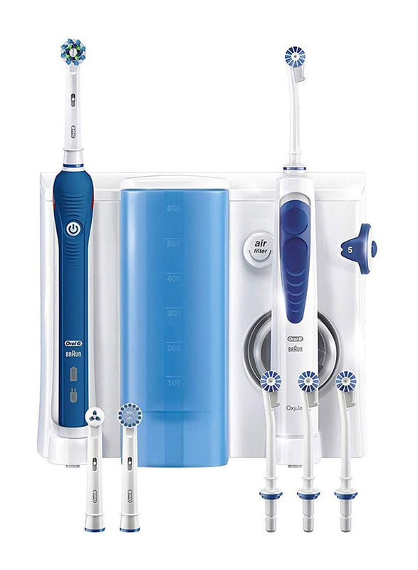 Oral B Oxyjet Cleaning System + Pro 2000 Power Toothbrush Kit, White/Blue, 10 Pieces