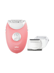 Braun Silk-epil 3 SE 3440 Epilator with Shaver Head and Trimmer Cap, 3 Pieces, White/Coral