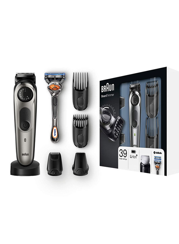 Braun BT7240 Rechargeable Beard and Hair Trimmer, with Gillette Fusion 5 Proglide Razor, Grey/Black