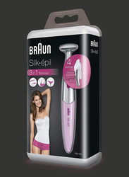 Braun Silk-epil FG1103 Silk Finish 3-in-1 Bikini Styler Trimmer Epilator Grocery Pack with 4 Attachments, 5 Pieces, Pink/Silver