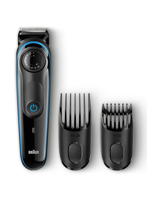Braun BT3940 Rechargeable Beard and Hair Trimmer, with Gillette Fusion 5 Proglide Razor and Toiletry Set, Black/Blue