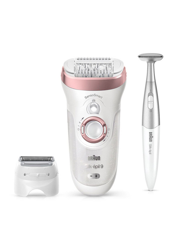 Braun Silk-epil 9 SensoSmart 9-890 Wet & Dry Epilator with 7 Extras Including 3-in-1 Bikini Trimmer for Women, 8 Pieces, White/Rose Gold