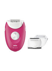 Braun Silk-epil 3 SE3273 Corded Epilator Grocery Pack with Shaver Head and Trimmer Cap, 3 Pieces, White/Pink