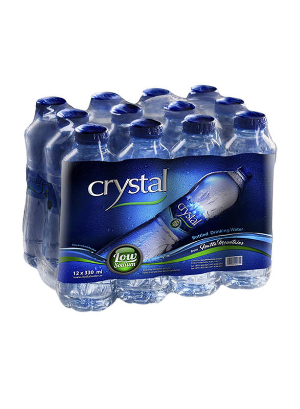 كريستال مياه شرب معبأة منخفضة الصوديوم، 12 زجاجة × 330 مل