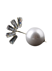 Pearl and Rainbow Short Fashion Brooch, Silver/White