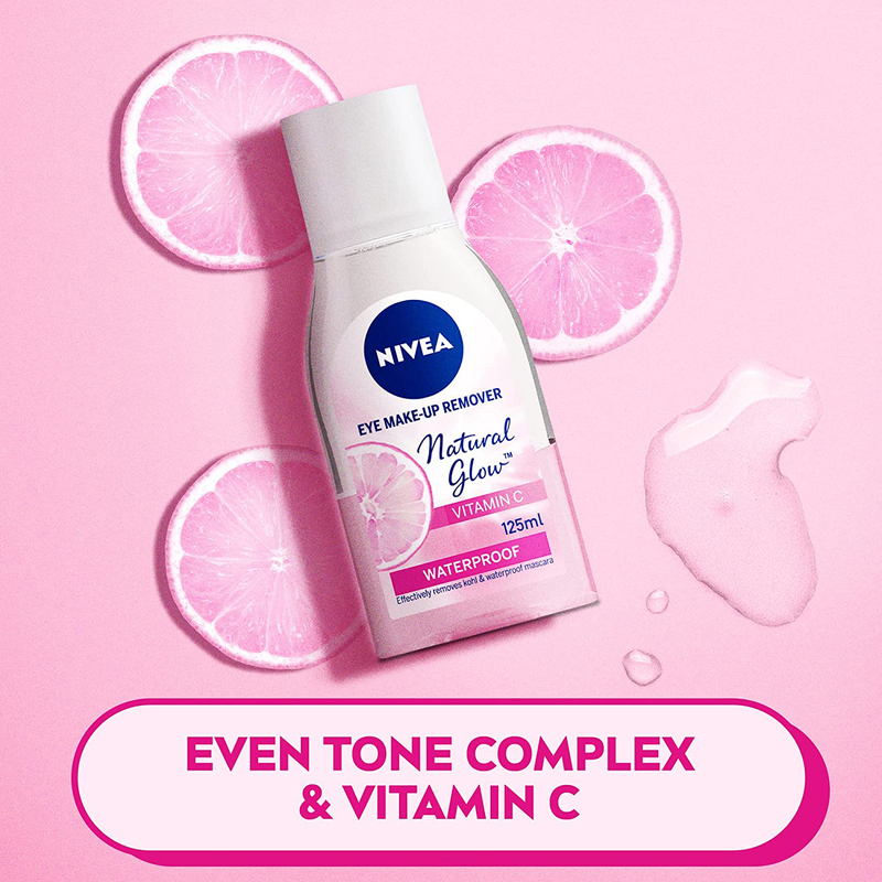 Nivea Natural Fairness Pearl Extracts & Vitamin C Eye Makeup Remover, 125ml, Pink
