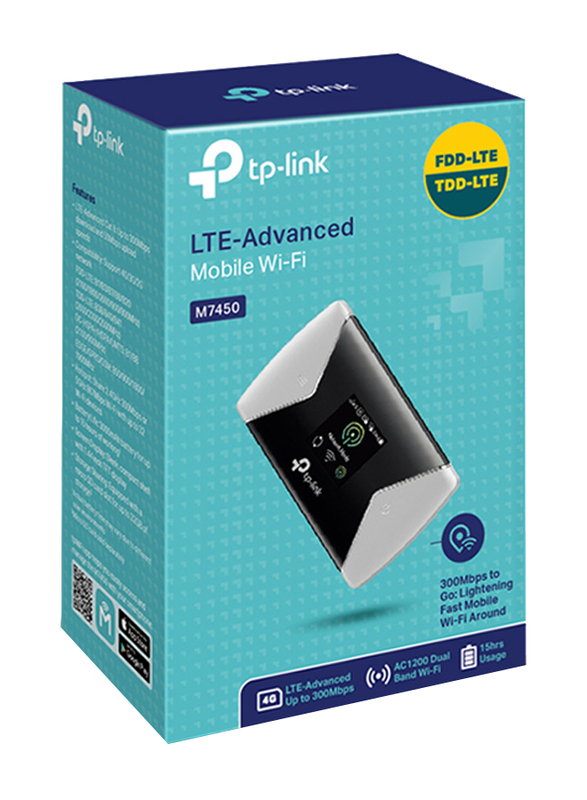 TP-Link M7450 300Mbps LTE-Advanced Mobile Wi-Fi, Black/Grey