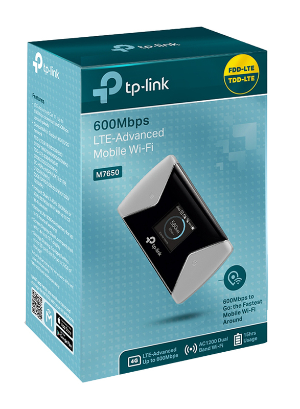 TP-Link M7650 600 Mbps LTE-Advanced Mobile Wi-Fi, Black/Grey