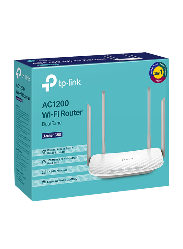 TP-Link Archer C50 V6 Wireless Dual Band Router, AC1200, White