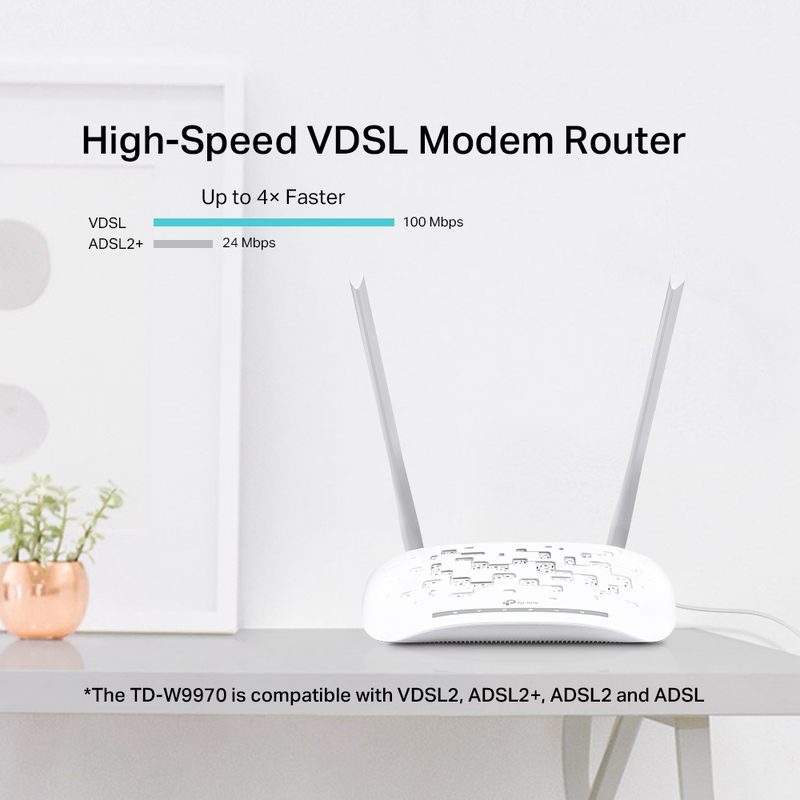 TP-Link TD-W9970 V4 300Mbps Wireless N USB VDSL/ADSL Modem Router, White