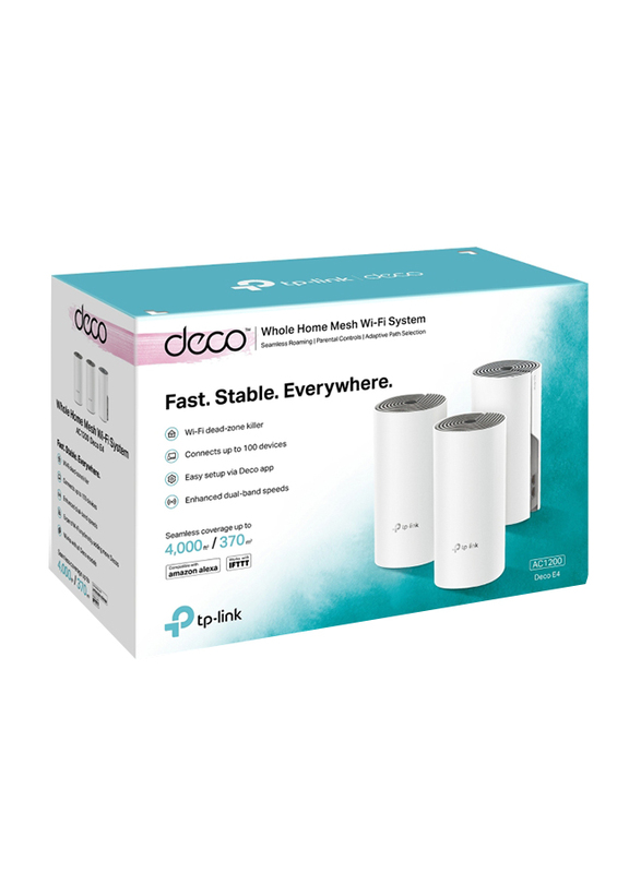 TP-Link Deco E4 Whole Home Mesh Wi-Fi System, 3 Pieces, AC1200, White/Grey