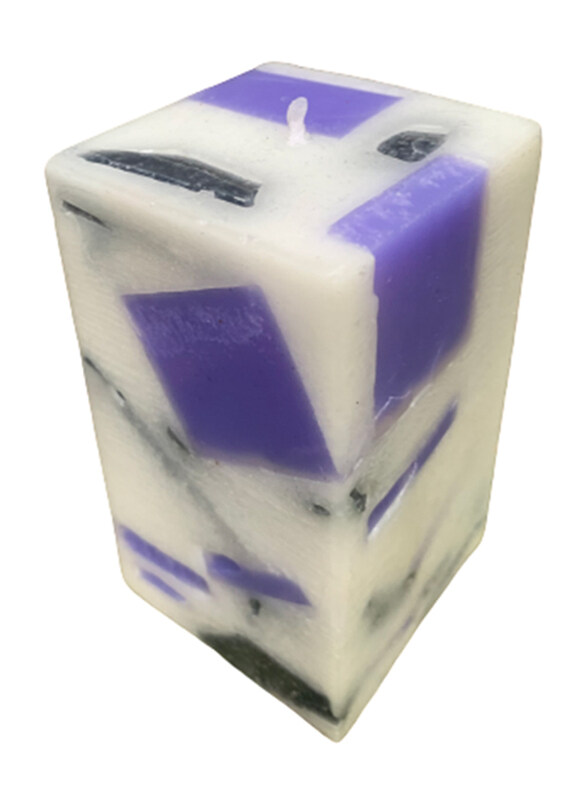 

Heart Melt Candles Lavender Scented Twist Pillar Candle, Colored Chunks, 4.5 x2.5 inch, White/ Purple