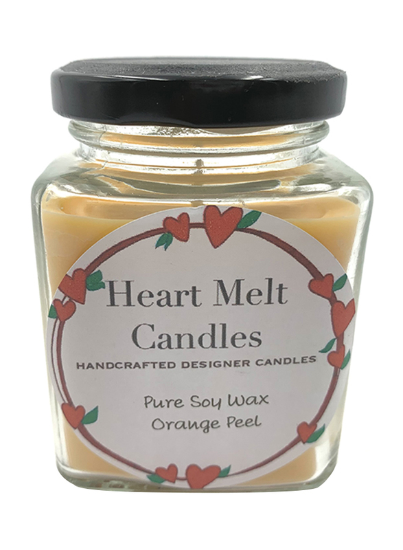 Heart Melt Candles Orange Peel Scented Pure Soy Wax Jar Candle, 160g, Orange