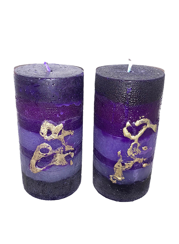 Heart Melt Candles 2-Piece Royal Lavender Scented Layers Pillar Candles Set, Rustic Finish, 4x 2 inch, Purple