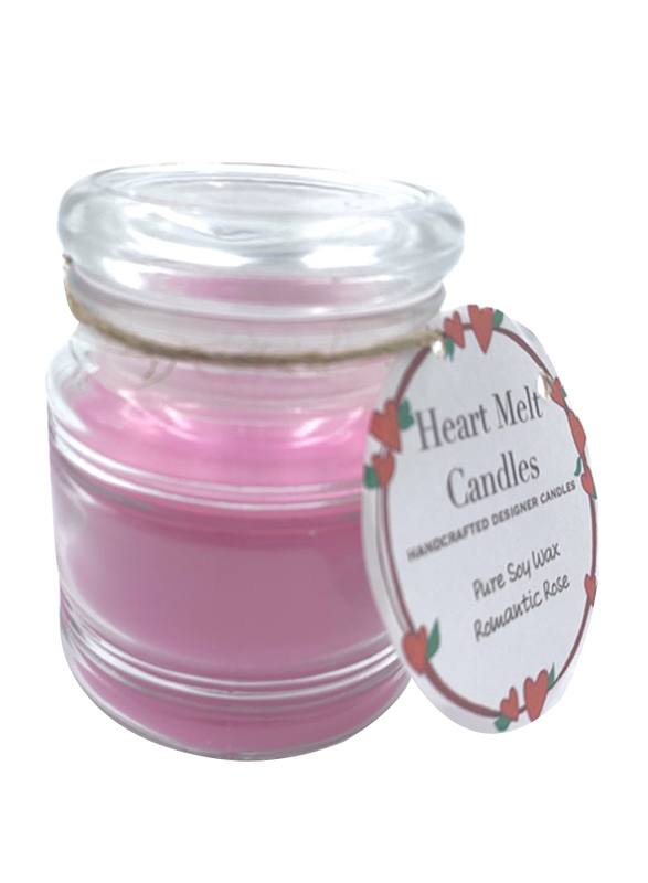 Heart Melt Candles Romantic Rose Scented Pure Soy Wax Handmade Jar Candle, Pink