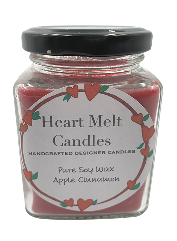 Heart Melt Candles Apple Cinnamon Scented Pure Soy Wax Handmade Jar Candle, 160g, Red