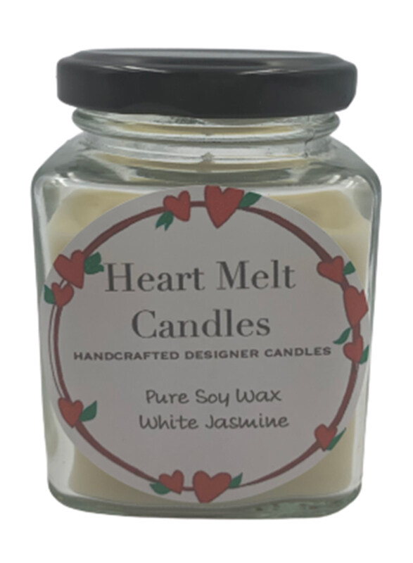 

Heart Melt Candles White Jasmine Scented Pure Soy Wax Jar Candle, 160g, White