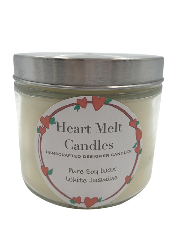 Heart Melt Candles White Jasmine Scented Pure Soy Wax 2 Wick Jar Candle, 270g, White