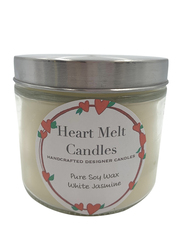 Heart Melt Candles White Jasmine Scented Pure Soy Wax 2 Wick Jar Candle, 270g, White