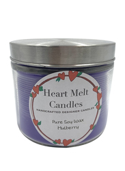 Heart Melt Candles Mulberry Scented Pure Soy Wax Handmade 2 Wick Jar Candle, 270g, Purple