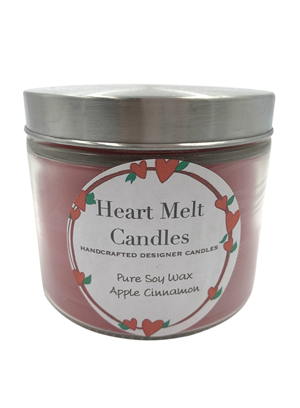 Heart Melt Candles Apple Cinnamon Scented Pure Soy Wax Handmade 2 Wick Jar Candle, 270g, Red