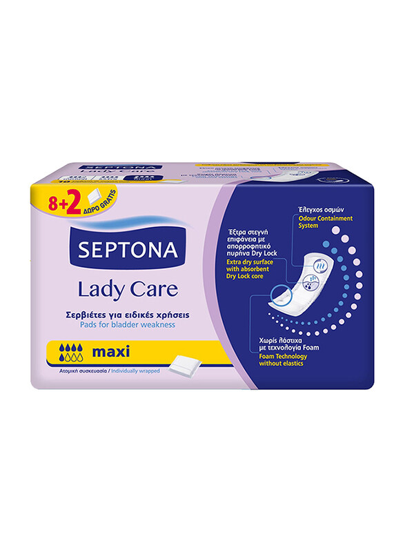 

Septona Lady Care Sanitary Napkins, Maxi, 8+2 Napkins