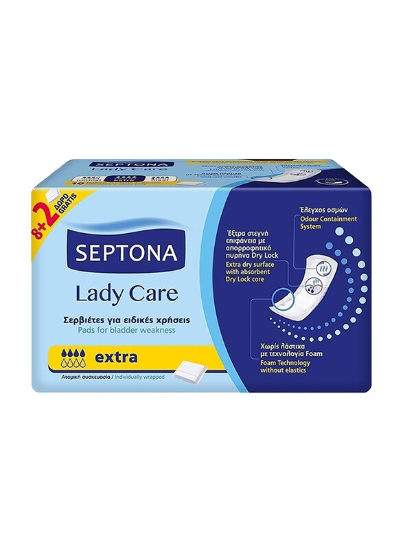 

Septona Lady Care Sanitary Napkins, Extra, 8+2 Napkins