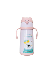 Waicee 400ml Happy Little Bear Stainless Steel Insulated Kids Vacuum Flask with Straw, Pink