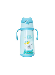 Waicee 400ml Happy Little Bear Stainless Steel Insulated Kids Vacuum Flask with Straw, Blue