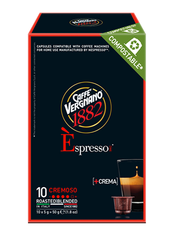 Caffe Vergnano 1882 Espresso Cremoso Coffee Capsules, 10 Capsules x 5g