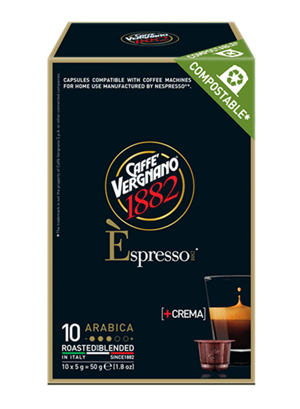 Caffe Vergnano 1882 Espresso Arabica Coffee Capsules, 10 Capsules x 5g